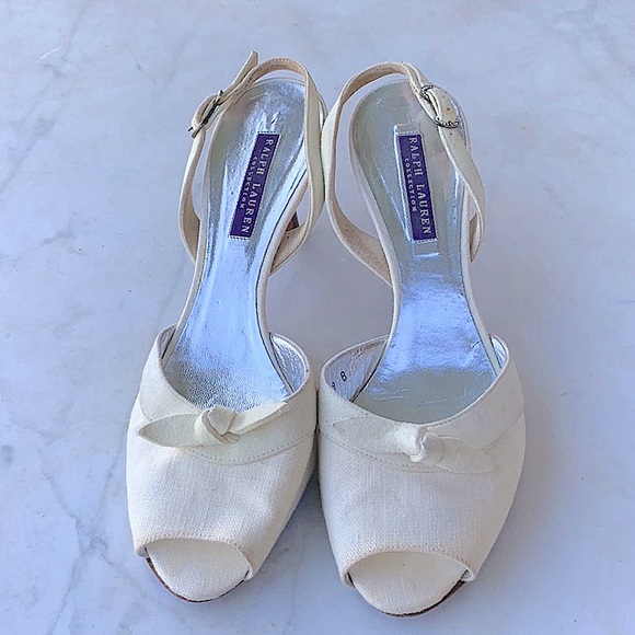 RALPH LAUREN COLLECTION SLING BACK  SUEDE LINEN 3 IN 9M Y2K VINTAGE ITALY - Picture 3 of 12